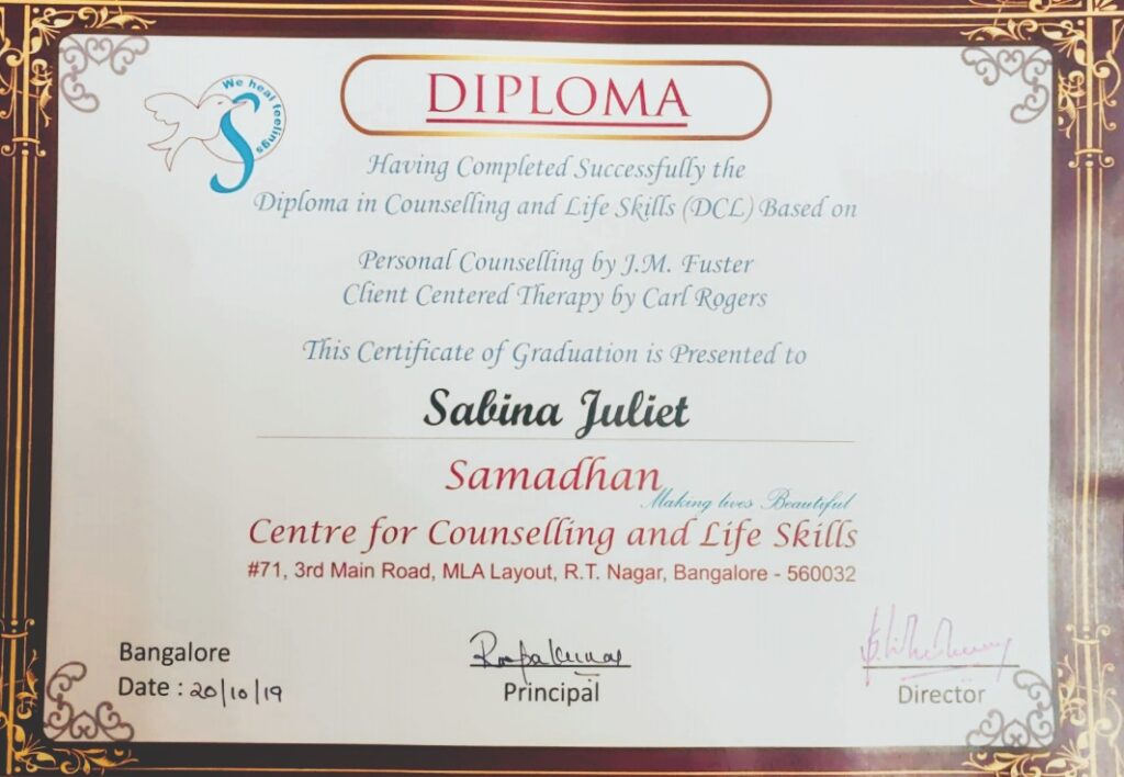 Diploma in Counseling & Life Skills (Sabina Juliet)